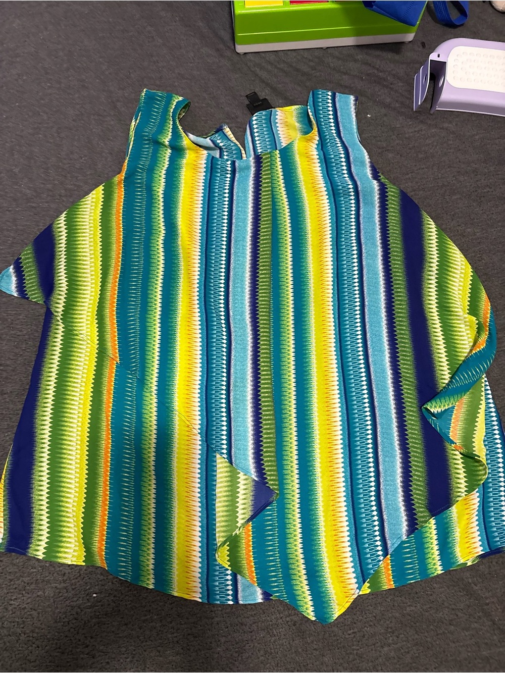 Worthington Multicolor Striped Sleeveless Tank Top - Teal, Blue & Yellow